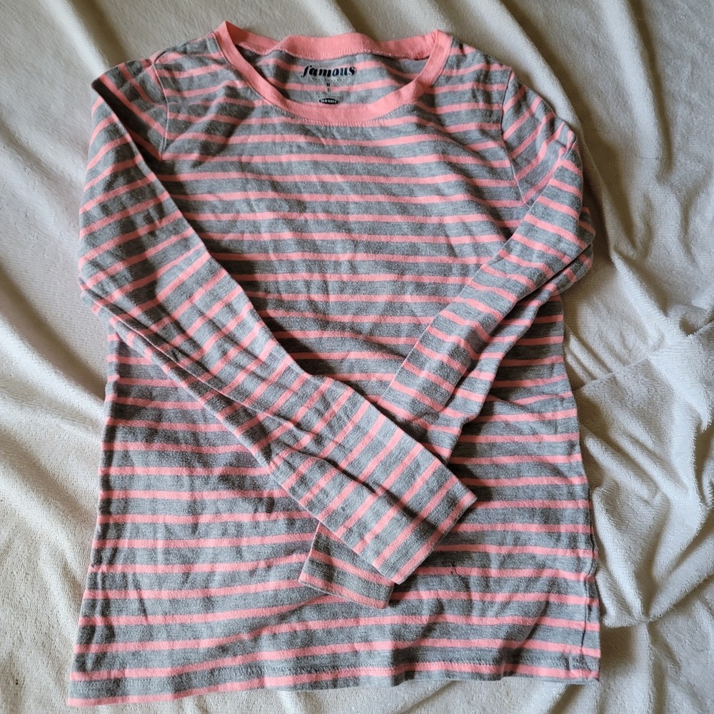 OLD NAVY~ Lot of 2 Girl's T‎ shirts L/S gray pink striped & 3/4 grey  (8) M